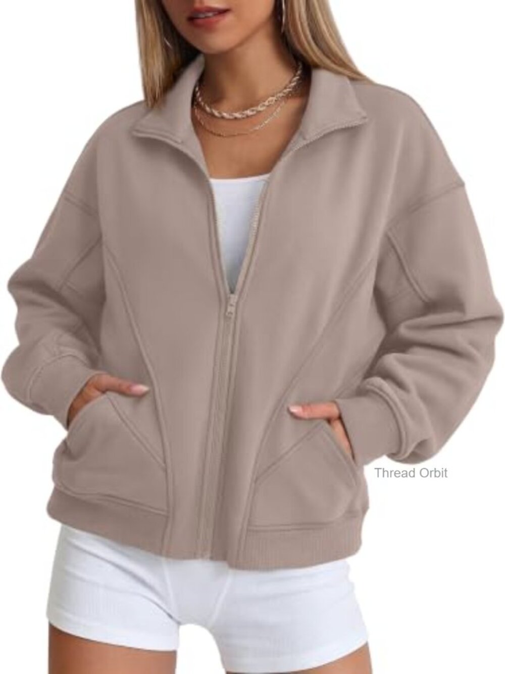 Women's Zip Up Fleece Sweatshirt Oversized Y2K Collar Jacket